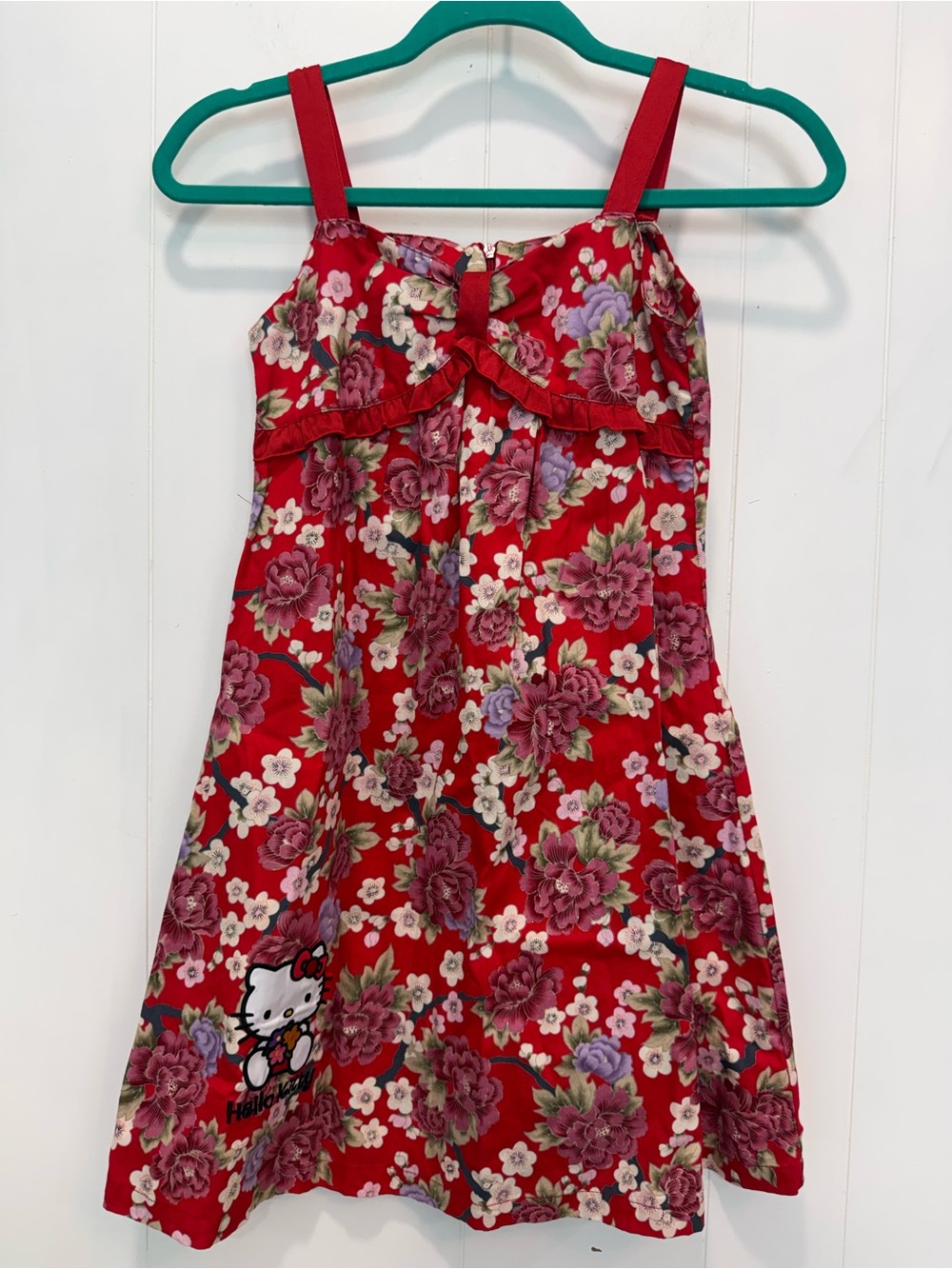 Girls Cotton Red Floral Hello Kitty Dress Size 12